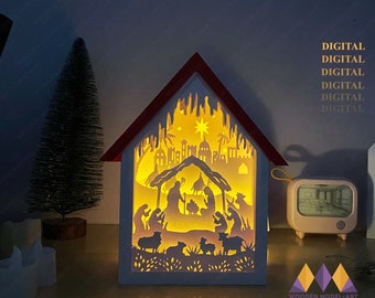 NATIVITY CHRISTMAS LANTERN Light Box, Nativity Scene Svg Shadow Box - Decor Svg for Cricut Project - Diy Christmas Paper Lamp - Templates