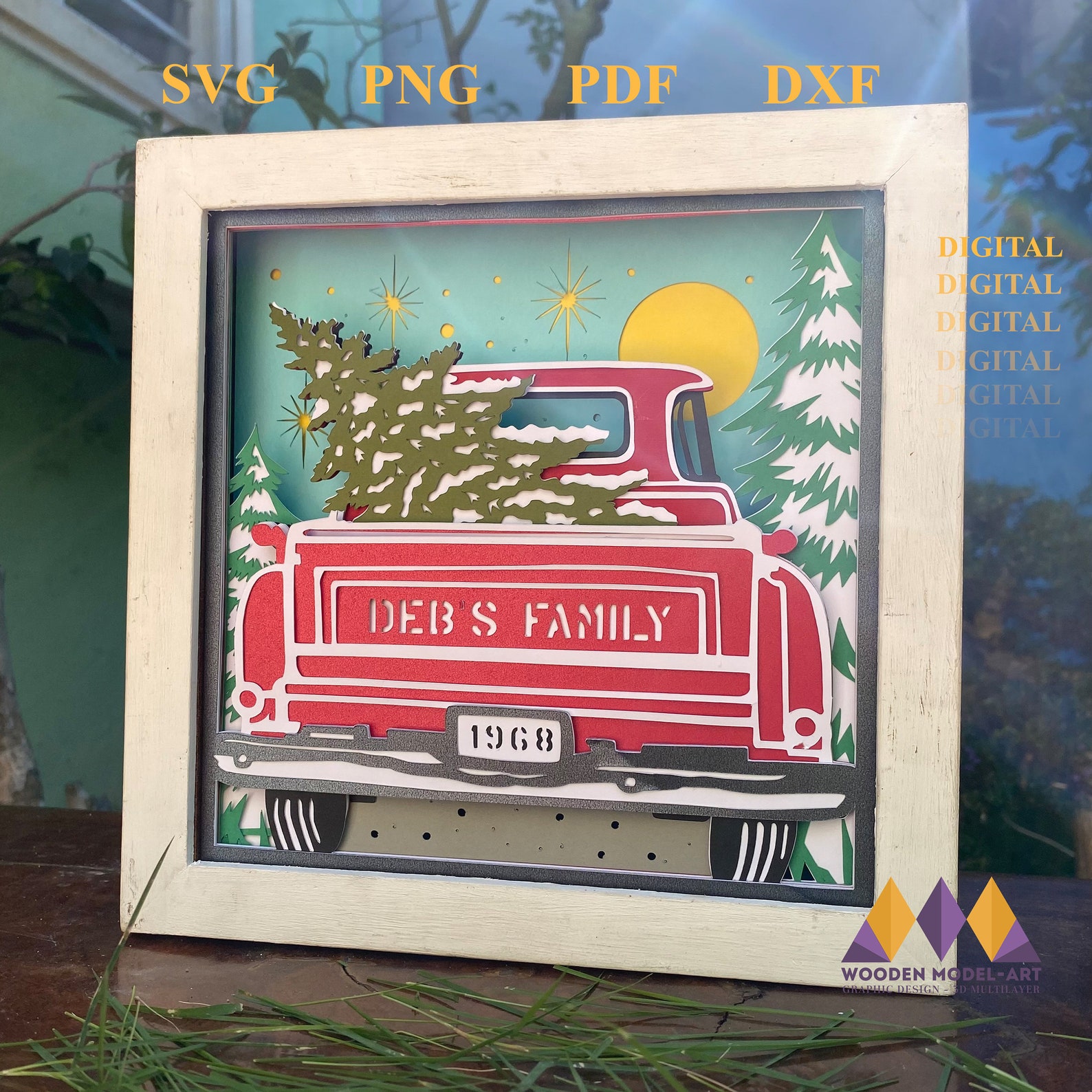 Customizable 3D RED TRUCK CHRISTMAS Svg Shadow Box Christmas - Etsy