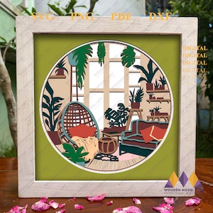 3D BOHO SALON Svg, Svg 3D plantes Boho, svg Papercut Silhouette Cricut, Tempalte, fichiers numériques.