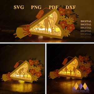Pack 3 HAPPY MUTTER'S DAY svg Laterne, Blumenstrauß - Mom svg - 3d Mom Light Box - 3d Best Mom Everständig svg - Mutter's Shadowbox svg, Cricut