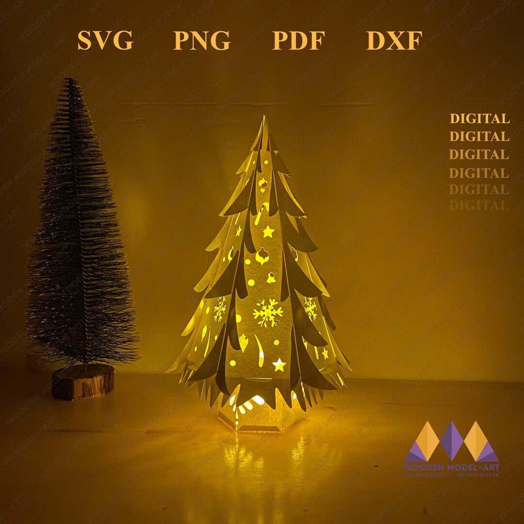 3D CHRISTMAS TREE SVG, Pine Tree Diy Paper Cut, Lantern, Table Lamp ...