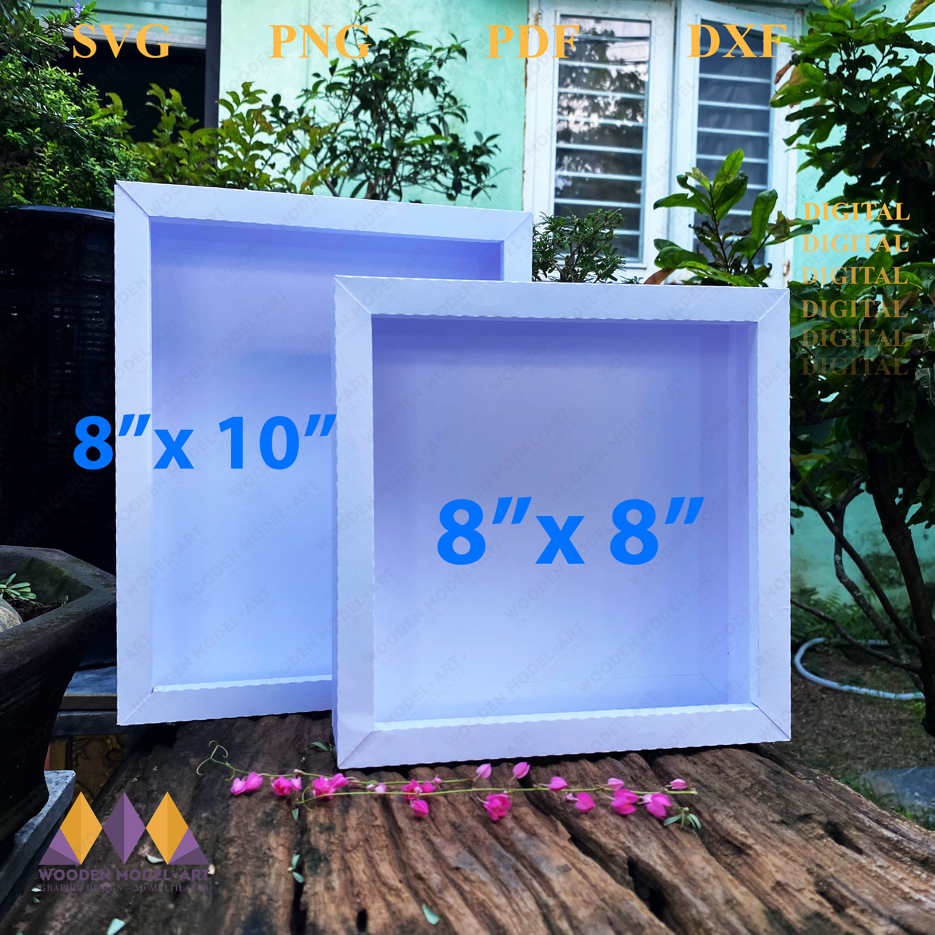 8x8 Inches Shadow Box Template, Square Light Box Frame, 3D