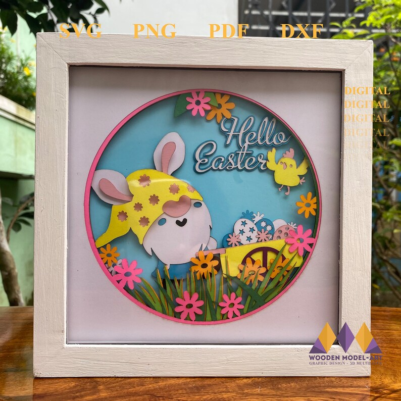 3D Happy Easter SVG Combo 5 Svg file Easter / Gnome Shadow Box / BunnyLight Box / Egg flower shadow box svg for cricut for silhouette image 4