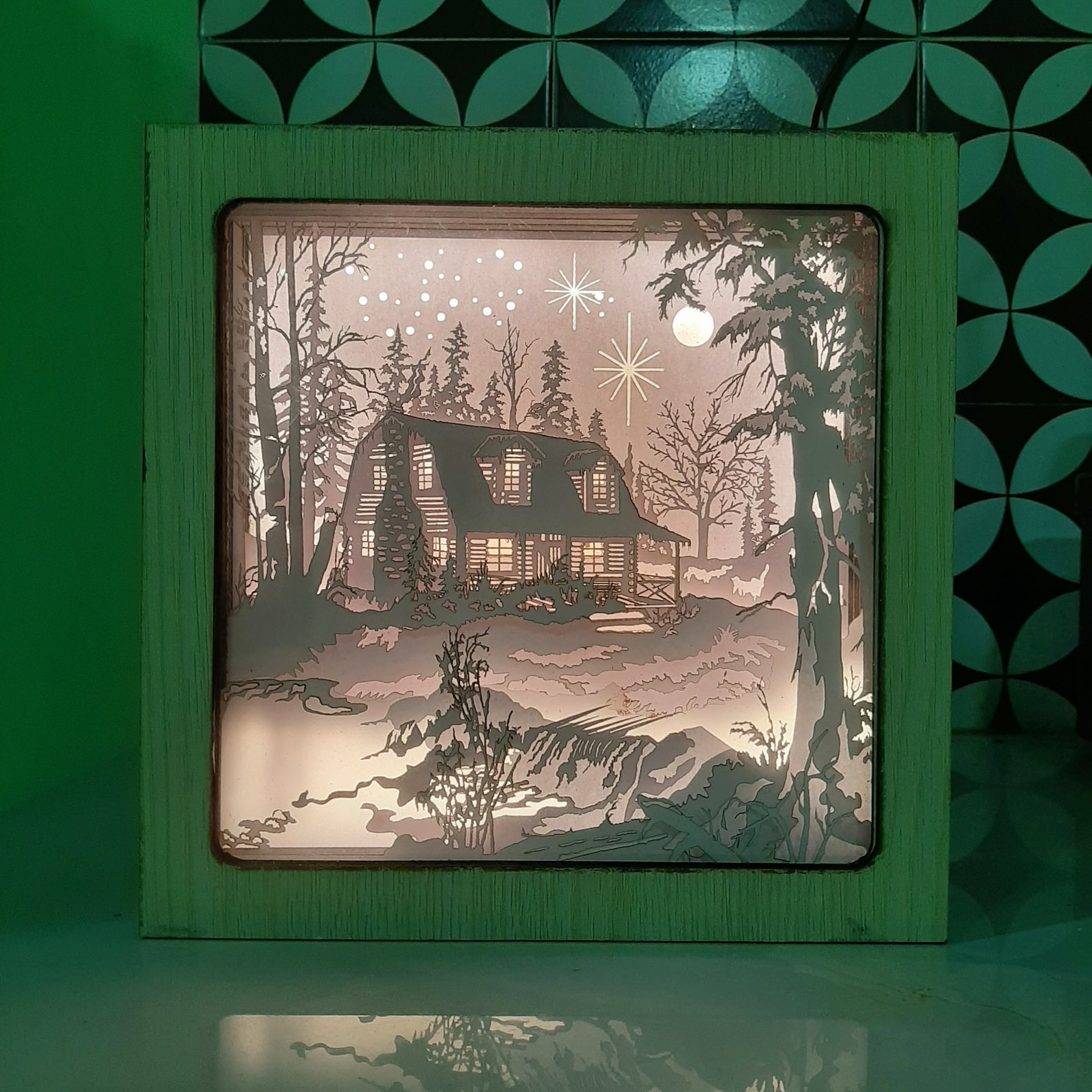 Merry Christmas Shadow Box/lightbox Snow Santa's Cabin Etsy