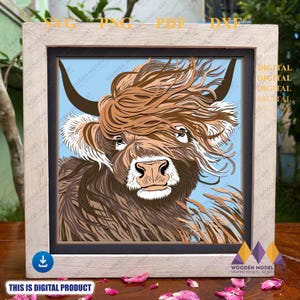 3D Svg COW HIGHLAND COW | Papier cartonné multicouche Vache Highland | Modèle 3D de découpe de papier en couches pour Cricut | pour Silhouette