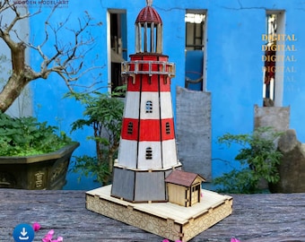 灯台レーザーカットファイル：3DランタンSVG DXF（デジタルダウンロード）