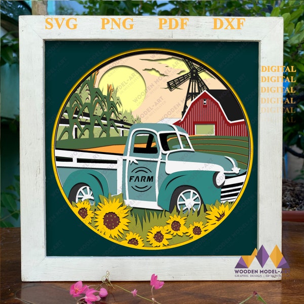 3D FARM Shadow Box Svg - Farm House Light Box - Cricut File - Cardstock Svg - Silhouette Files.