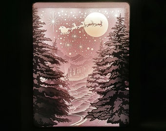 Sjabloon kersthuisje schaduwdoos: 3D-papier gesneden lightbox (digitaal)