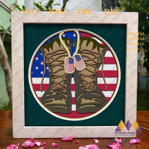 3D BOOT PATRIÓTICO SVG, Caja de sombras del Día de la Independencia, 4 de julio, bandera estadounidense, para archivos Cricut