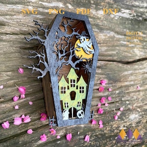 Halloween Coffin Candle Holder Laser Cut Files (SVG, DXF, PDF)