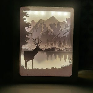 Cervo nella foresta Natale 3D Paper Cut Template Light Box SVG Digital Download Files, Shadow Box SVG Digital Download Files, Cricut