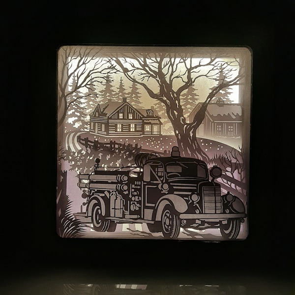 Fire Truck Christmas Shadow Box/Firefighter Shadow box/Light Box/Svg/Digital Files/3D Layered/Cricut. Fire Truck Christmas Shadow Box/Firefighter Shadow box/Light Box/Svg/Digital Files/3D Layered/Cricut.