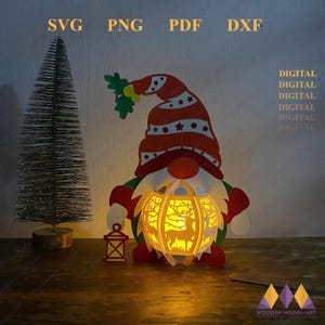 Gnome Lantern SVG, Christmas Gnome PDF Templates for you Diy Christmas Gnome Lantern for Home Decoration, Christmas Lantern svg