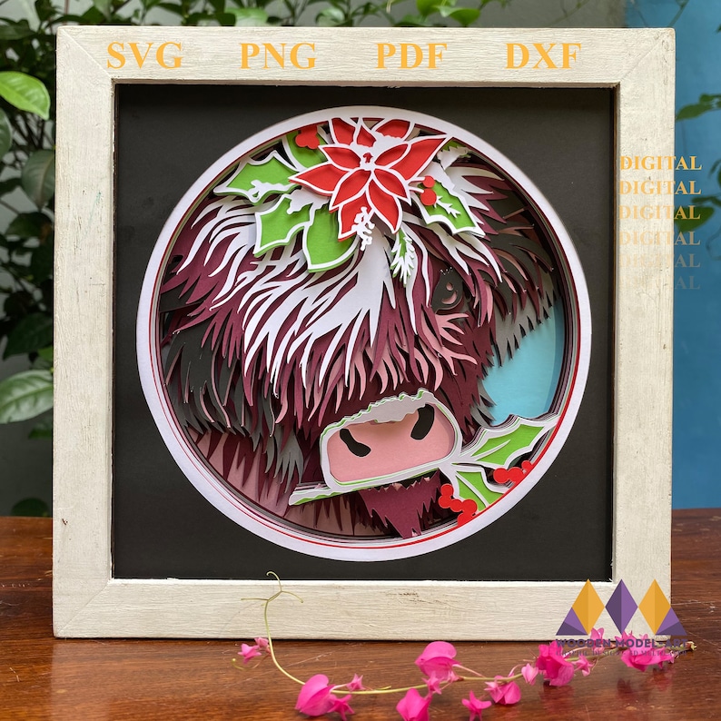 3D Highland Cow Shadow Box Christmas Svg Light Box - Etsy UK
