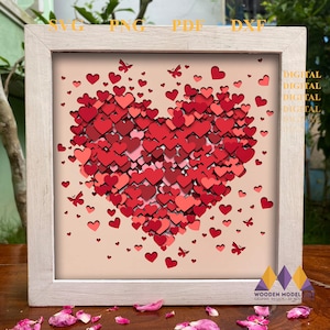 3D HEART SVG Shadow Box - VALENTINE Light Box svg - Mariage svg - Love svg - pour cricut - pour silhouette