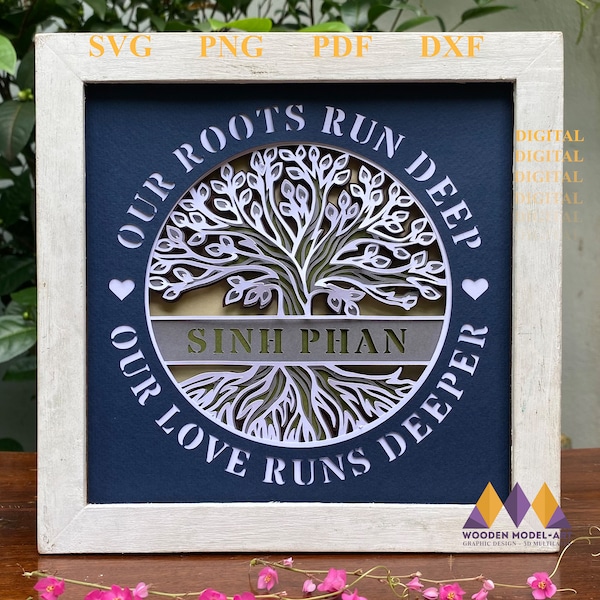 PERSONALIZABLE 3D FAMILY TREE Shadow Box svg - Customized Tree Of Life - for cricut - for silhouette