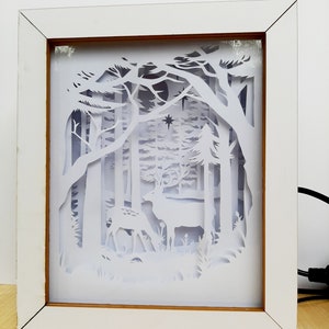 Deer in Forest Christmas 3D Paper Cut Template Light Box SVG Digital ...