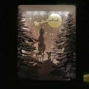 Christmas Santa&#39;s Cabin Shadow Box: 3D Paper Cut Template (Digital Download)