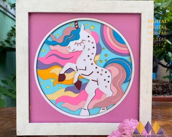 3D UNICORN Svg Shadow Box - KIDS ROOM Light Box - for cricut - Cardstock - for silhouette