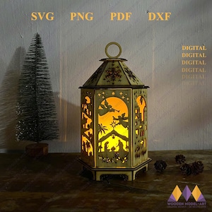 Nativity Lantern SVG: Christmas Tealight Lamp, Laser Cut File