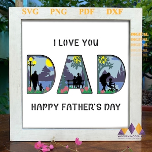 3D Dad Shadow Box svg 8x8, Vater und Sohn, Vatertagsgeschenk für Dad & Papa, Cardstock Laterne, Vatertagsgeschenke svg, File für Cricut.