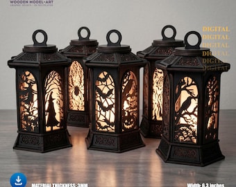 Halloween Lantern Laser Cut File: Wood Table Lamp, Candle Holder SVG (Digital Download)