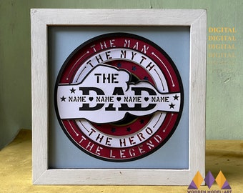 Gepersonaliseerde 3D Dad Shadow Box SVG: Vaderdag Light Box-sjabloon (digitale download)