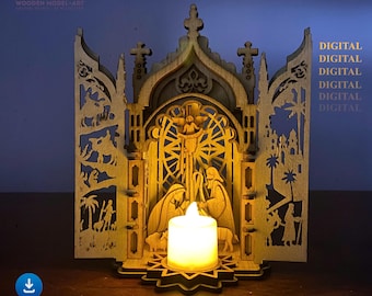 Laser Cut Nativity Scene Candle Holder SVG File: Christmas Table Decor (Digital File)