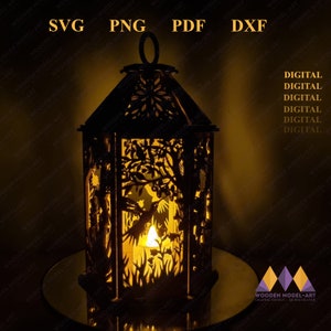 HUMMINGBIRD LANTERNA SVG, Lampada da tavolo Portacandele, Lampada Tealight, Luce notturna Foresta Scena Lanterna Digitale, File Laser Ready - Glowforge