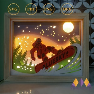 Snowboarder Shadow Box, Light Box,Skiing Christmas Shadow Box/Light Box Tempalte/Snow Skiing Christmas/3d layered/Svg Cricut/Digital Files