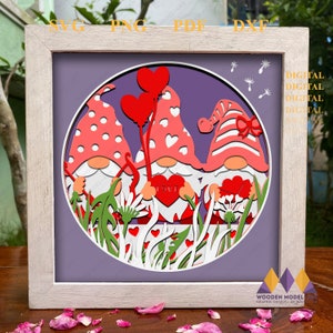 3D valentine gnomes shadow bo svg, svg LOVE GNOME, svg de la Saint-Valentin, coeurs en couches, fichiers de la Saint-Valentin pour Cricut, Silhouette