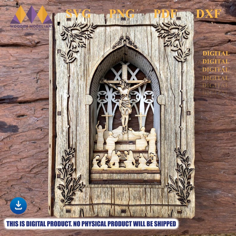 Laser Cut Jesus on the Cross SVG: 3D Christmas Wood Book Template ...