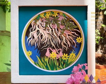 Caja de sombras con diseño floral 3D de vaca de las Tierras Altas SVG: archivos de Cricut y Silhouette