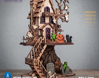 Halloween Haunted House Laser Cut Files – Lantern Candle Holder,  Home Decor File (Digital Download)