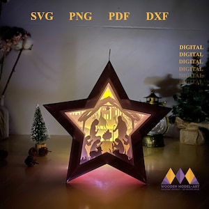 Nativity Scene Star Lantern SVG Template: Paper Cut Lightbox (Digital Download)