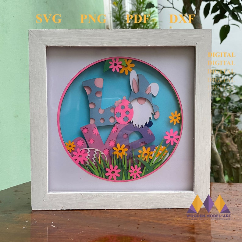 3D Happy Easter SVG Combo 5 Svg file Easter / Gnome Shadow Box / BunnyLight Box / Egg flower shadow box svg for cricut for silhouette image 6