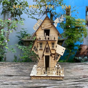 Puzzle en bois maison hantée HALLOWEEN - Kit de bricolage 3D en bois - Décoration d'Halloween 3D, Svg de maison de zombie, fichier Glowforge Laser Ready