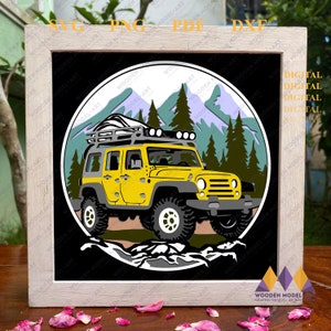 Boîte d'ombre Svg 3D OFF ROAD, en couches, pour Cricut
