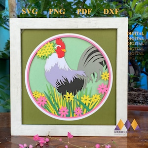 Peeking Rooster 3D Layered SVG for Cardstock/ Colorful Chicken