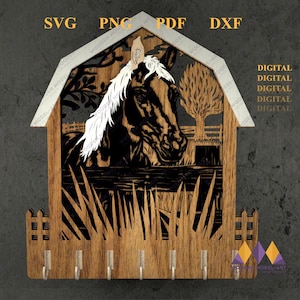 PAARD Sleutelhanger Svg, BOERDERIJ sleutelhouder Decor - Paarden Boerderij Laser Klaar bestand - Glowforge, Multiplex Schilderij Digitaal ontwerp Lasergesneden.
