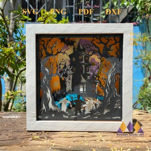 Haunted House Halloween Shadow Box SVG: Spooky Silhouette (Digital Download)