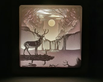 Deer in waterfall  Shadow Box/Deer in Christmas Light Box/Christmas Light Box/Deer 3d layered/Svg/Digital File/Cricut.