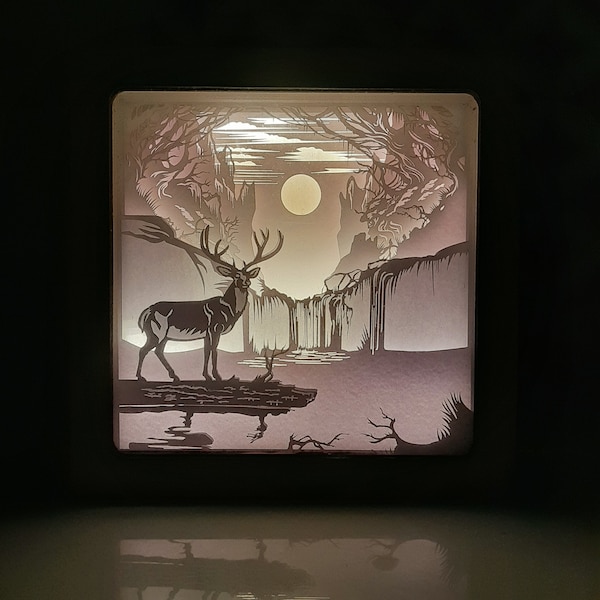 Deer in waterfall Shadow Box/Deer in Christmas Light Box/Christmas Light Box/Deer 3d layered/Svg/Digital File/Cricut.