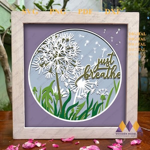 3D Dandelion Svg Shadow box, Just Breath Layered Svg, pliki Cricut Flower, karton, pliki Silhouette