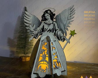 Angel Nativity Lantern SVG: Laser Cut Christmas Light Box (Digital Download)