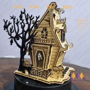 HALLOWEEN HAUNTED House Puzzle in legno - Kit modello in legno 3D fai da te - Decorazioni 3D Halloween, Zombie House Svg, file Glowforge Laser Ready,