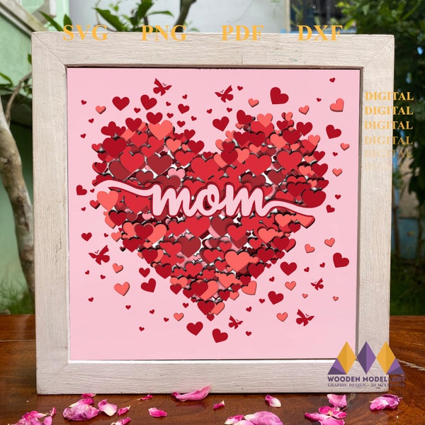 3D Mothers Day Shadow Box, Love Mom Shadow Box, Mom, Layered Paper Art, Files For Cricut and Silhouette with Easy Instructions 3D Mothers Day Shadow Box, Love Mom Shadow Box, Mom, Layered Paper Art, Files For Cricut and Silhouette with Easy Instructions