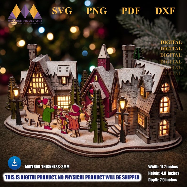 Laser Cut Christmas Village Scene Candle Holder: Snow Day Table Lamp ...