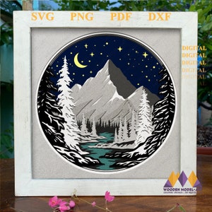 CHRISTMAS NIGHT SVG Shadow Box, Winter Forest Christmas, Per Cricut, Silhouette.