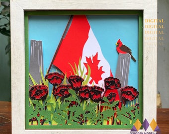 3D Canadian Flag Svg - Freedom Patriotic Shadow Box - Independence Day- For Cricut - for silhouette